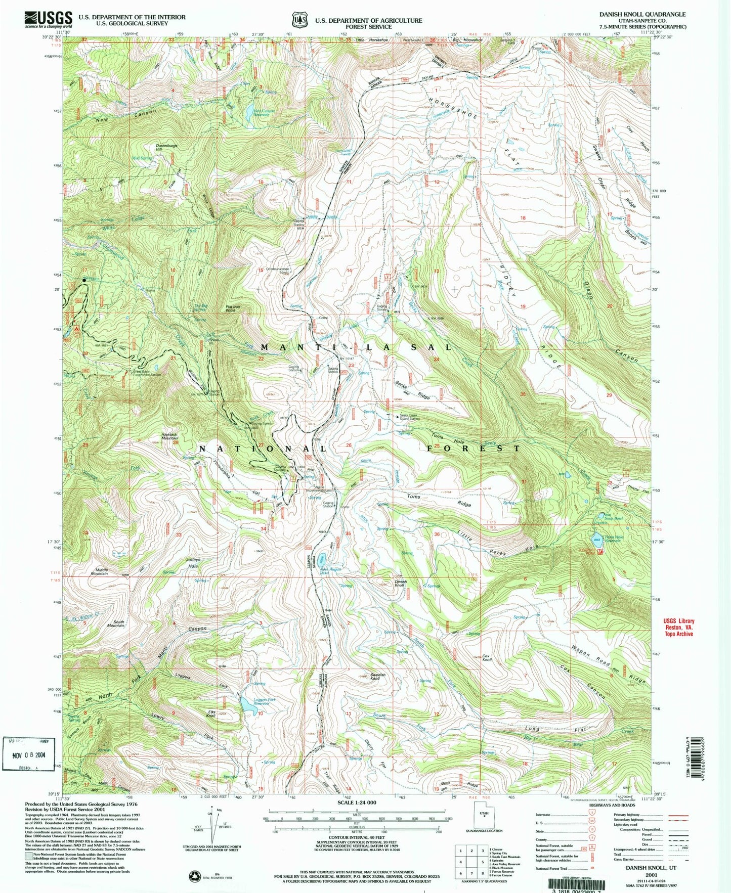 Classic USGS Danish Knoll Utah 7.5'x7.5' Topo Map Image