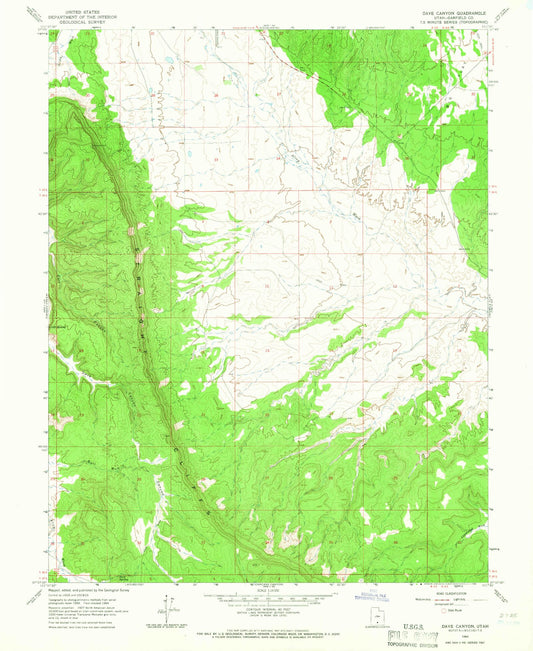 Classic USGS Dave Canyon Utah 7.5'x7.5' Topo Map Image