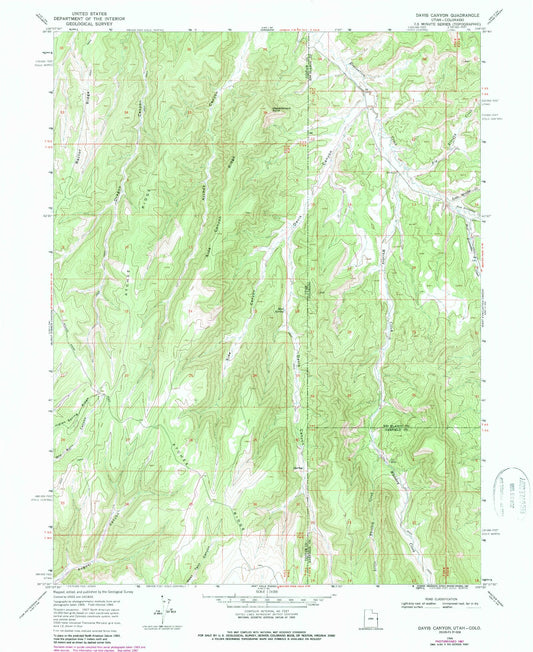 Classic USGS Davis Canyon Utah 7.5'x7.5' Topo Map Image