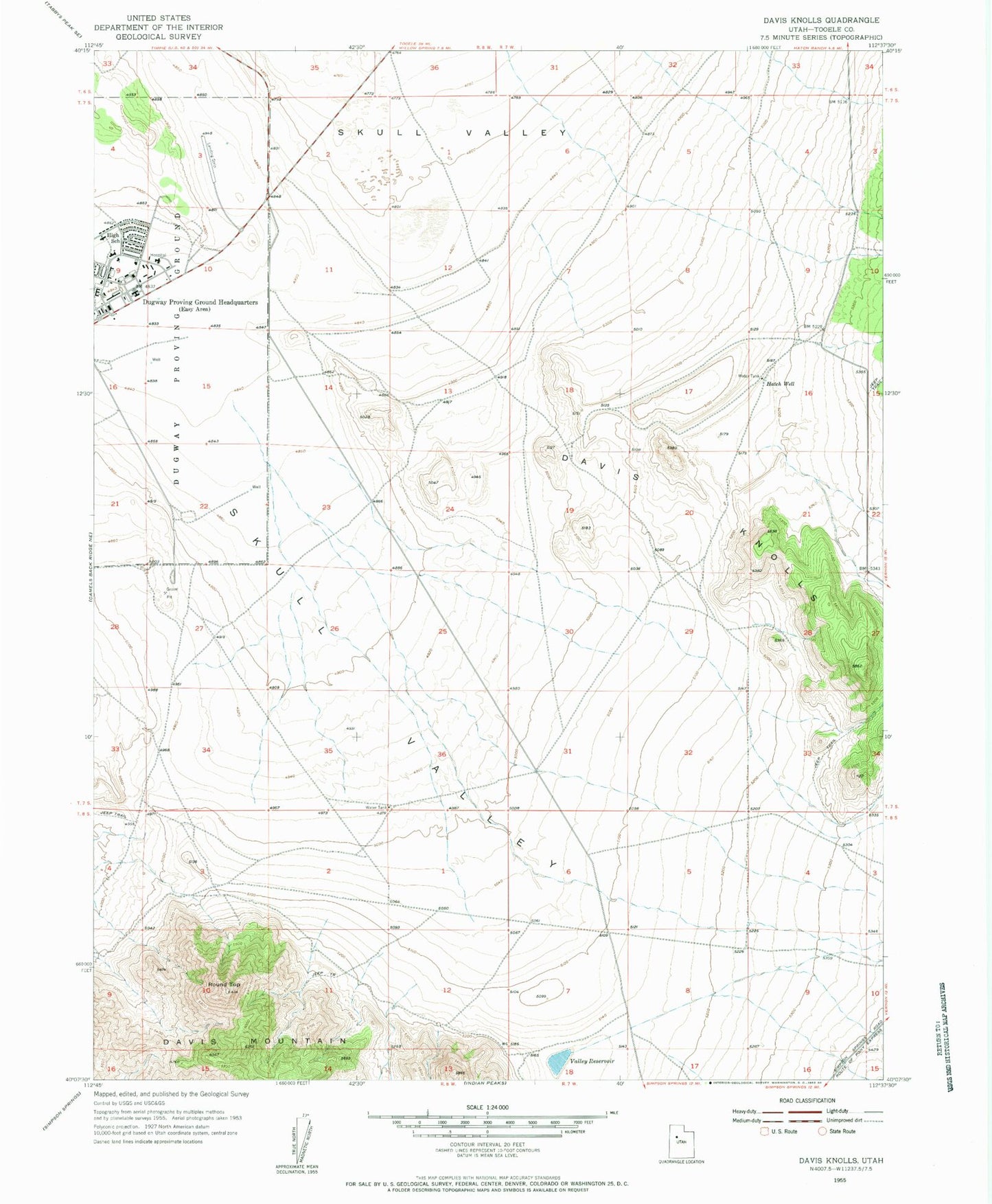 Classic USGS Davis Knolls Utah 7.5'x7.5' Topo Map Image