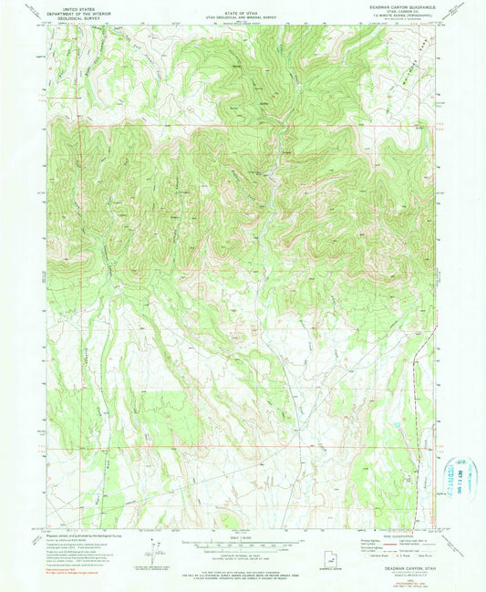 Classic USGS Deadman Canyon Utah 7.5'x7.5' Topo Map Image