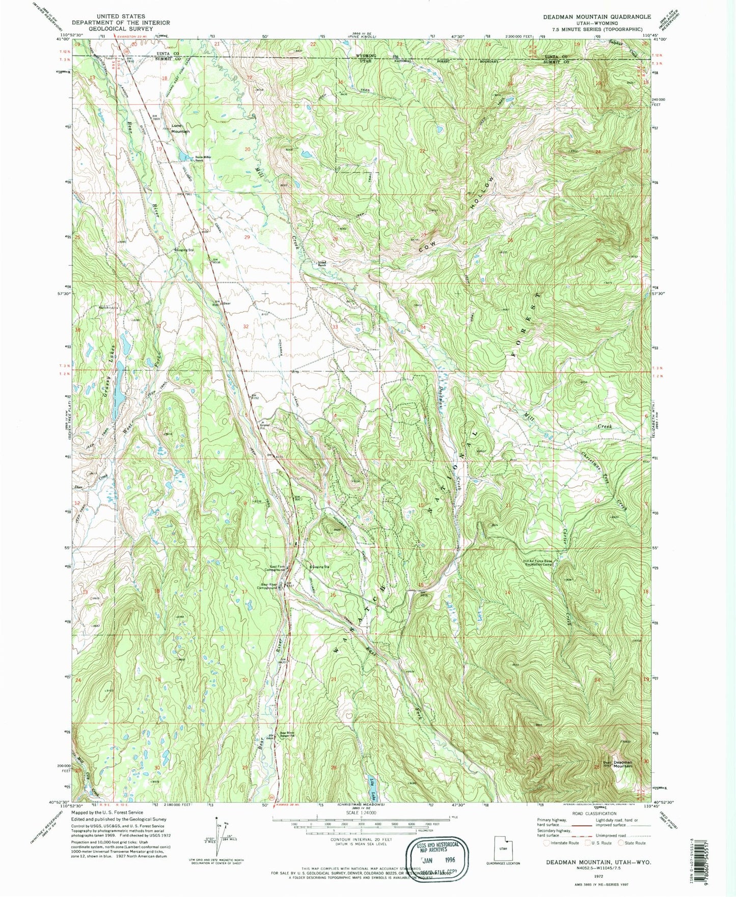 Classic USGS Deadman Mountain Utah 7.5'x7.5' Topo Map Image