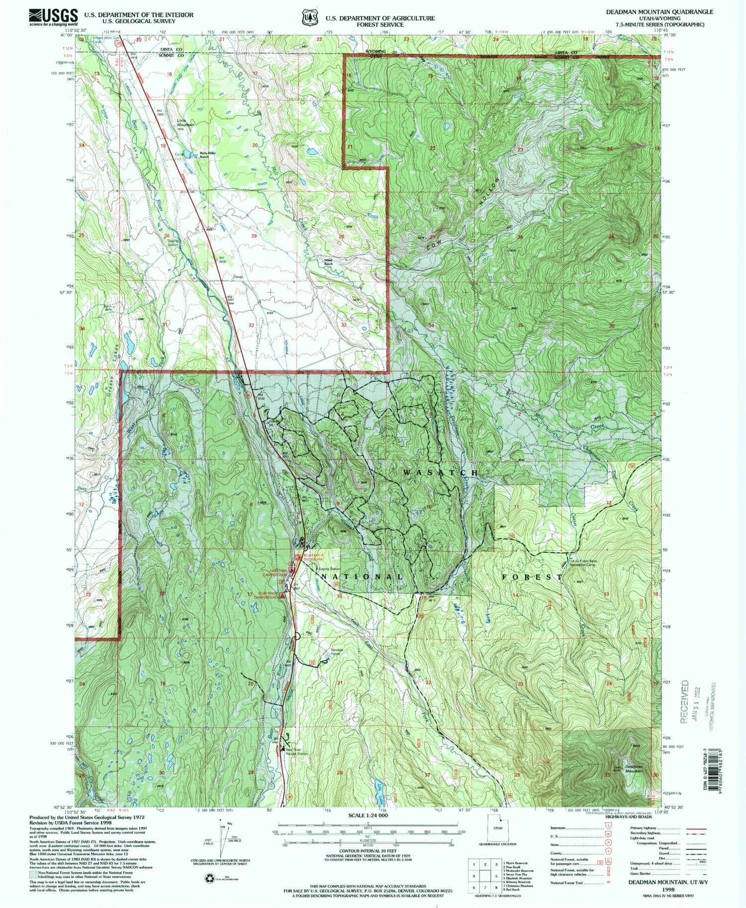 Classic USGS Deadman Mountain Utah 7.5'x7.5' Topo Map Image