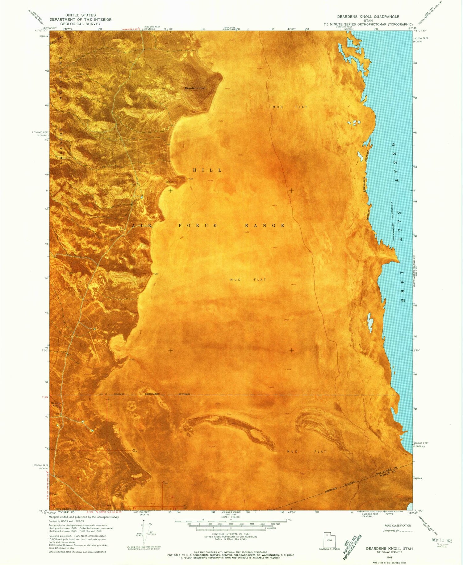 Classic USGS Deardens Knoll Utah 7.5'x7.5' Topo Map Image