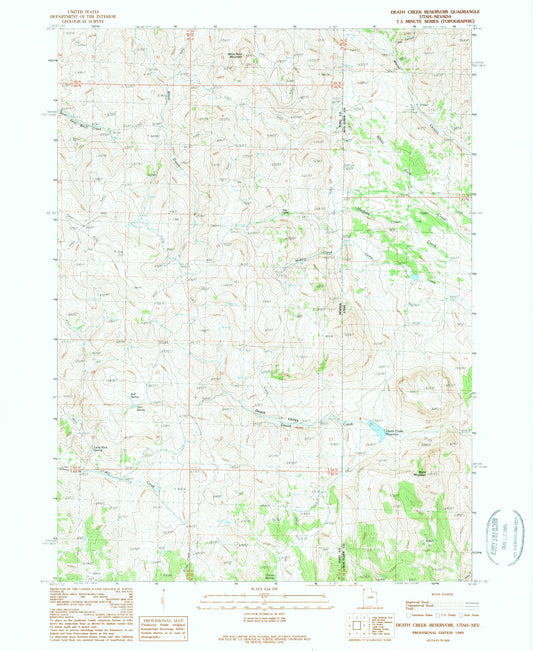 Classic USGS Death Creek Reservoir Utah 7.5'x7.5' Topo Map Image
