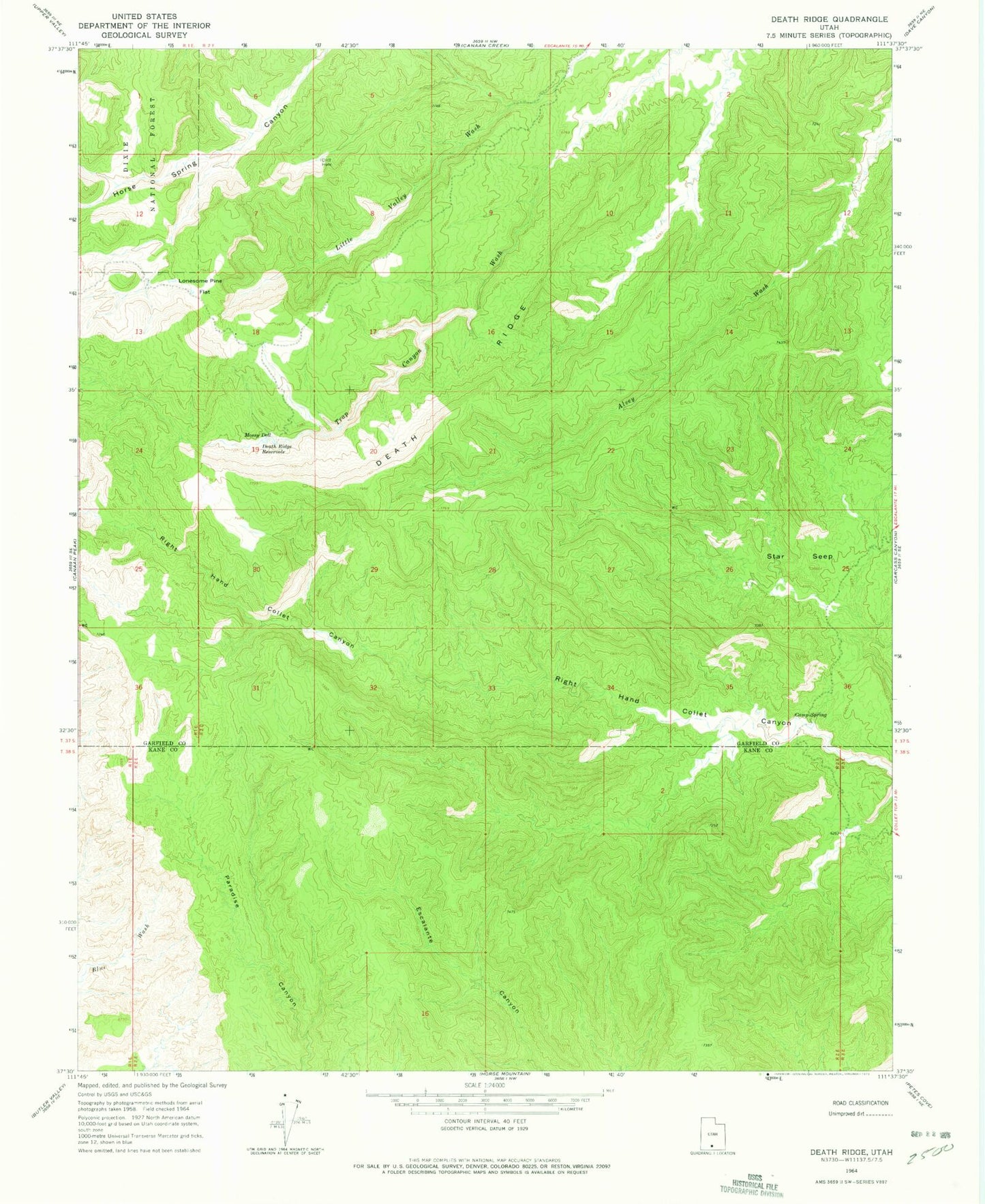 Classic USGS Death Ridge Utah 7.5'x7.5' Topo Map Image