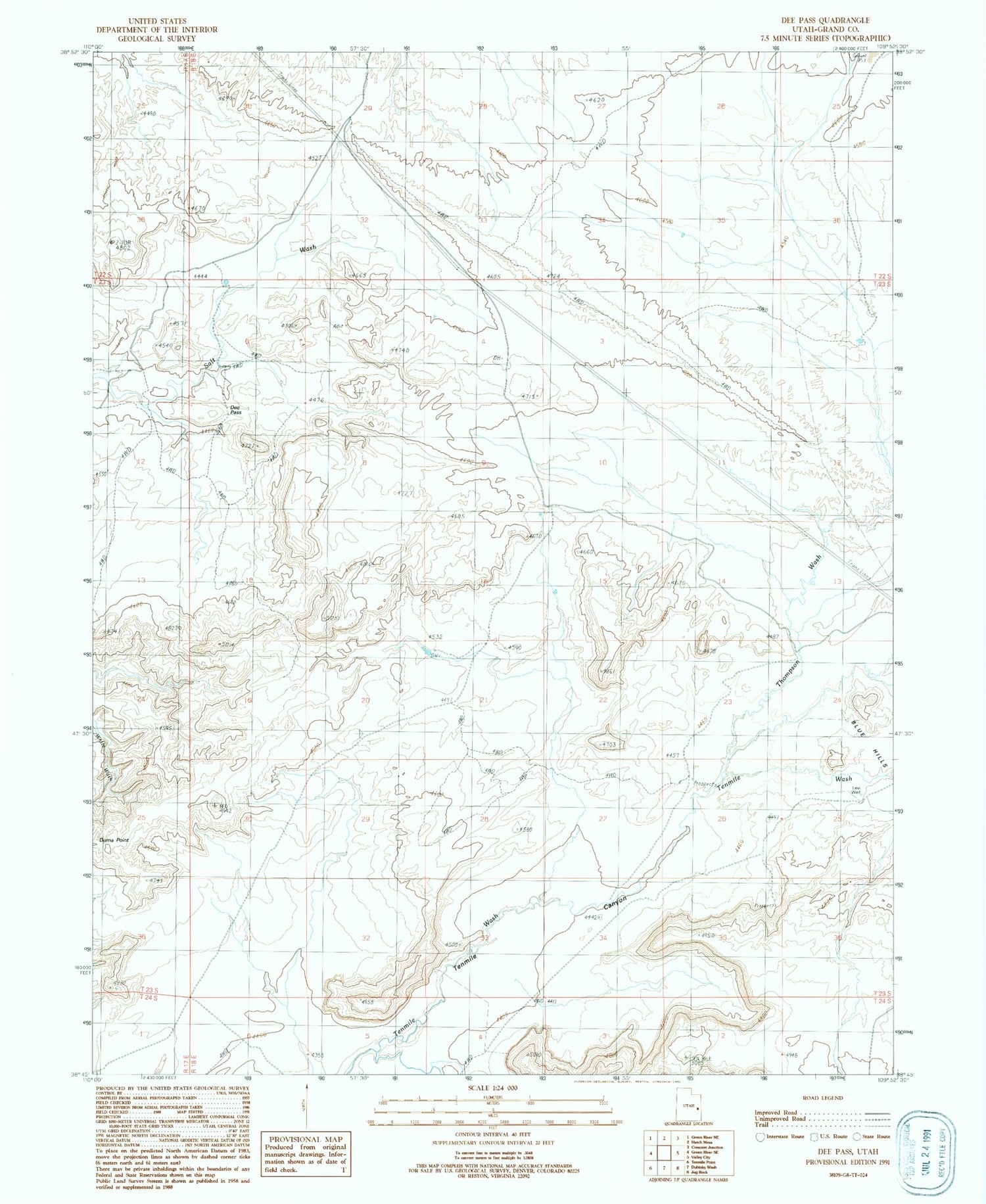Classic USGS Dee Pass Utah 7.5'x7.5' Topo Map Image