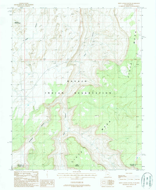 Classic USGS Deep Canyon South Utah 7.5'x7.5' Topo Map Image
