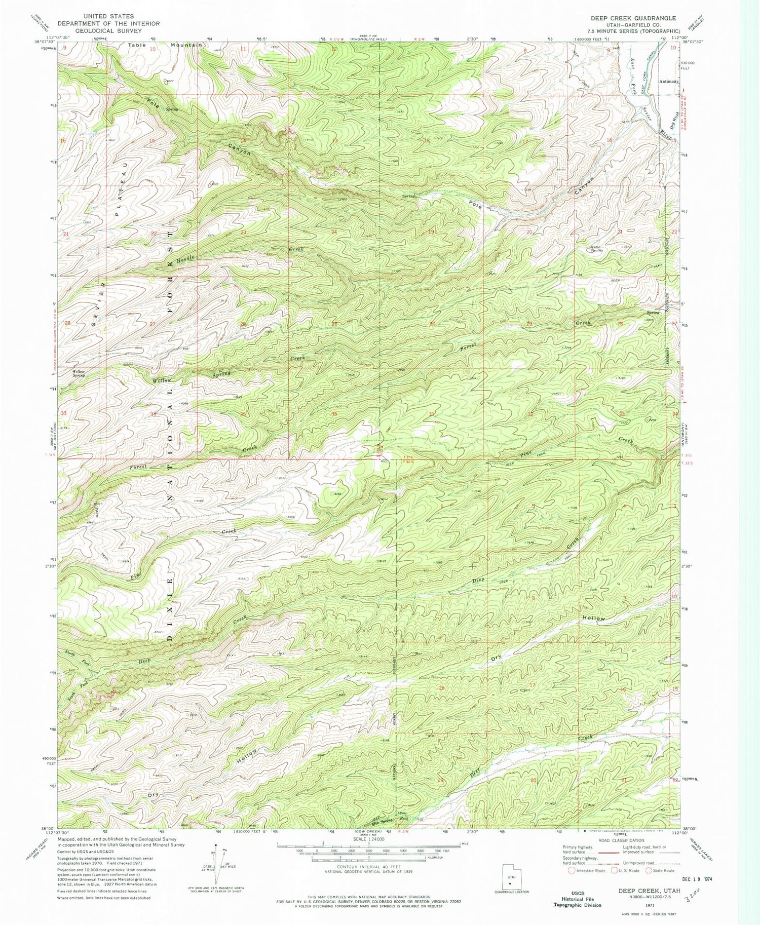 Classic USGS Deep Creek Utah 7.5'x7.5' Topo Map Image