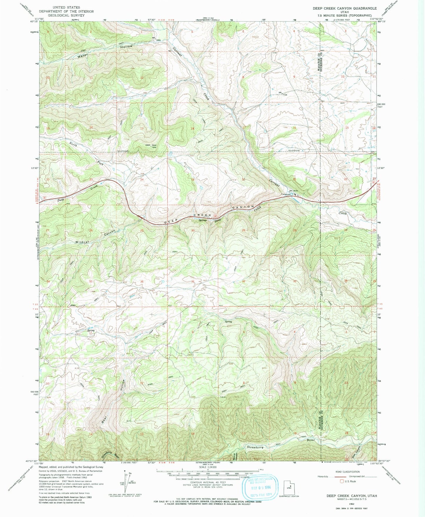 Classic USGS Deep Creek Canyon Utah 7.5'x7.5' Topo Map Image