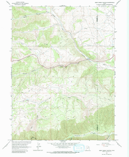 Classic USGS Deep Creek Canyon Utah 7.5'x7.5' Topo Map Image