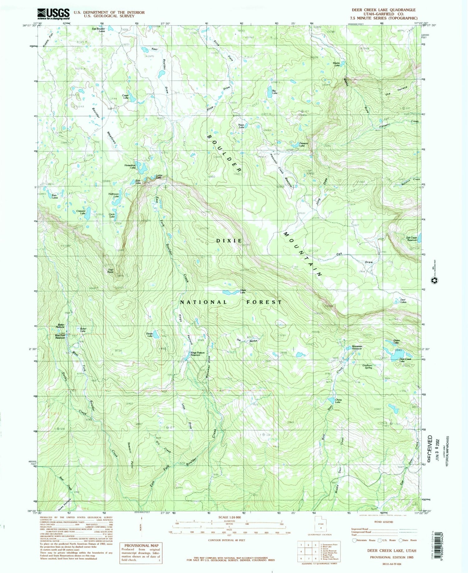 Classic USGS Deer Creek Lake Utah 7.5'x7.5' Topo Map Image