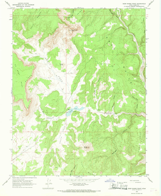 Classic USGS Deer Range Point Utah 7.5'x7.5' Topo Map Image