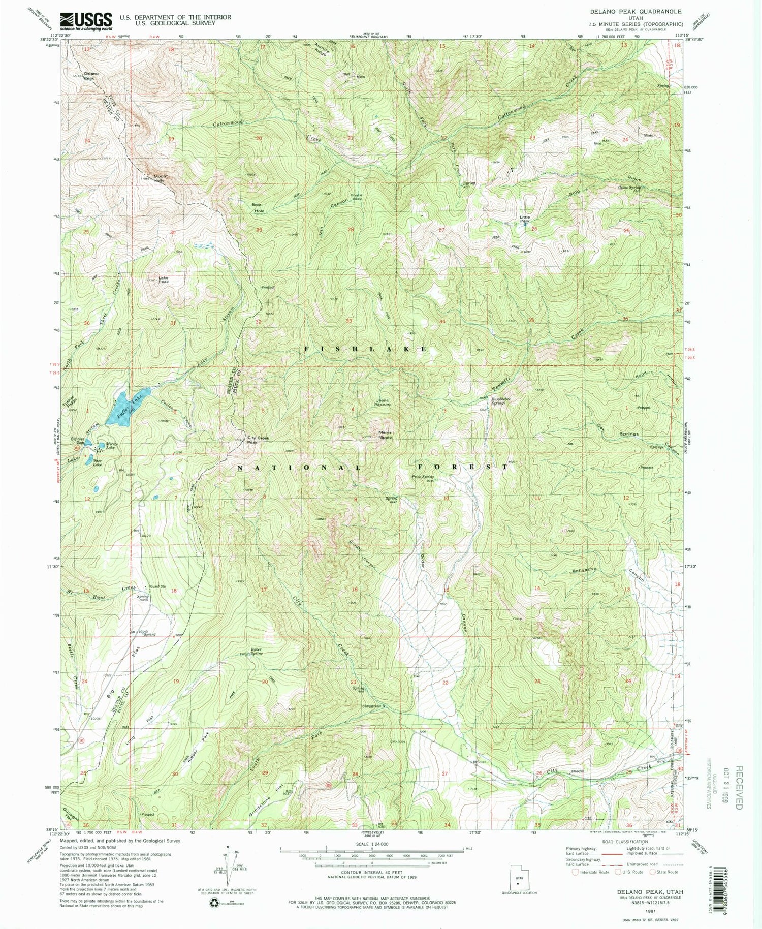 Classic USGS Delano Peak Utah 7.5'x7.5' Topo Map Image