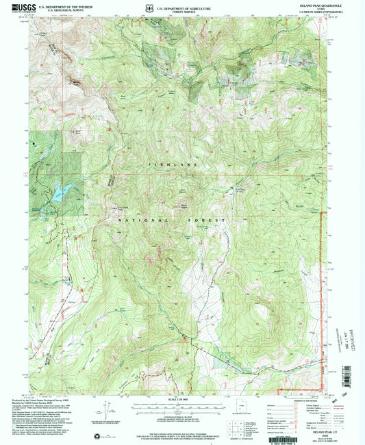 Classic USGS Delano Peak Utah 7.5'x7.5' Topo Map Image