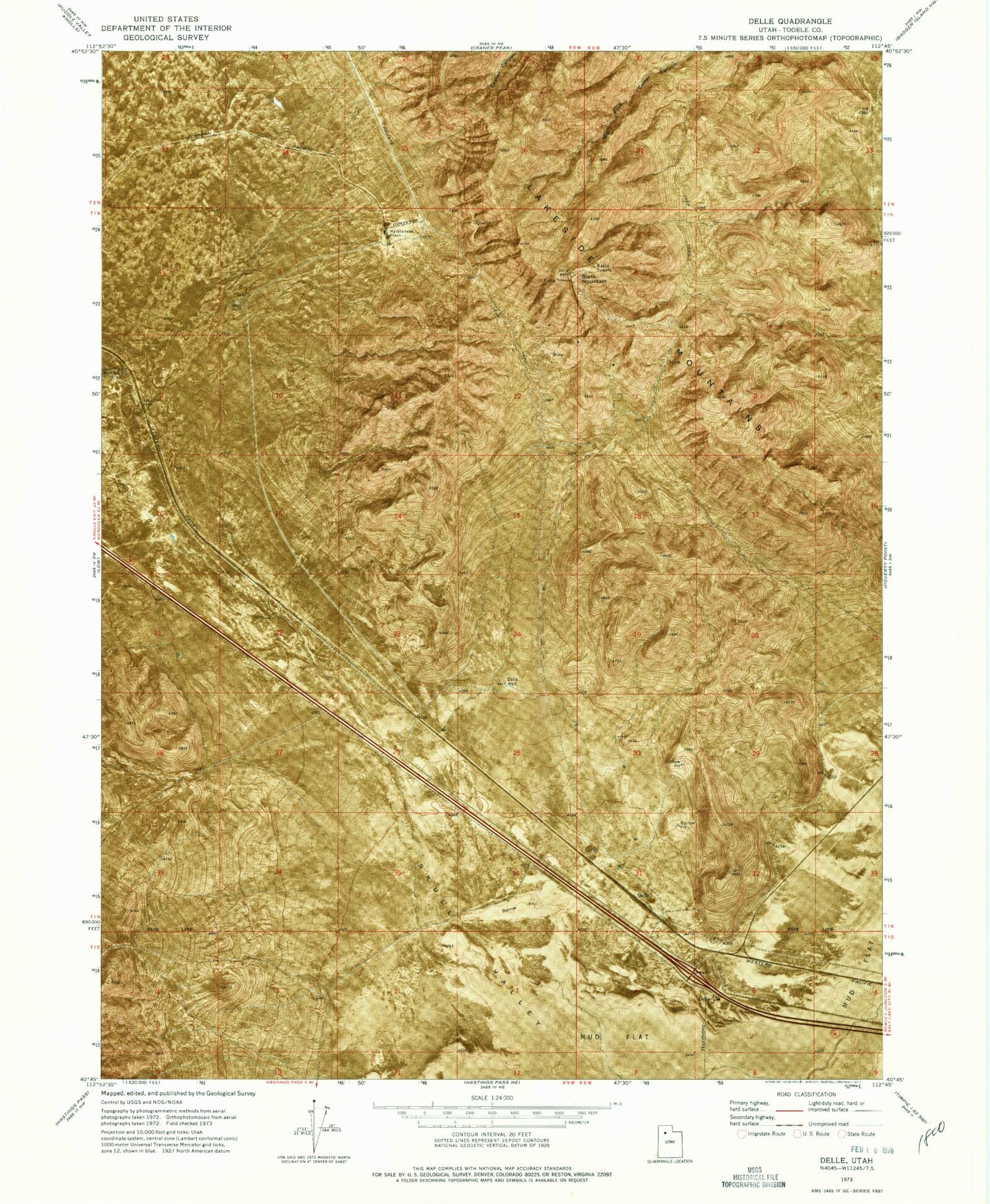 Classic USGS Delle Utah 7.5'x7.5' Topo Map Image