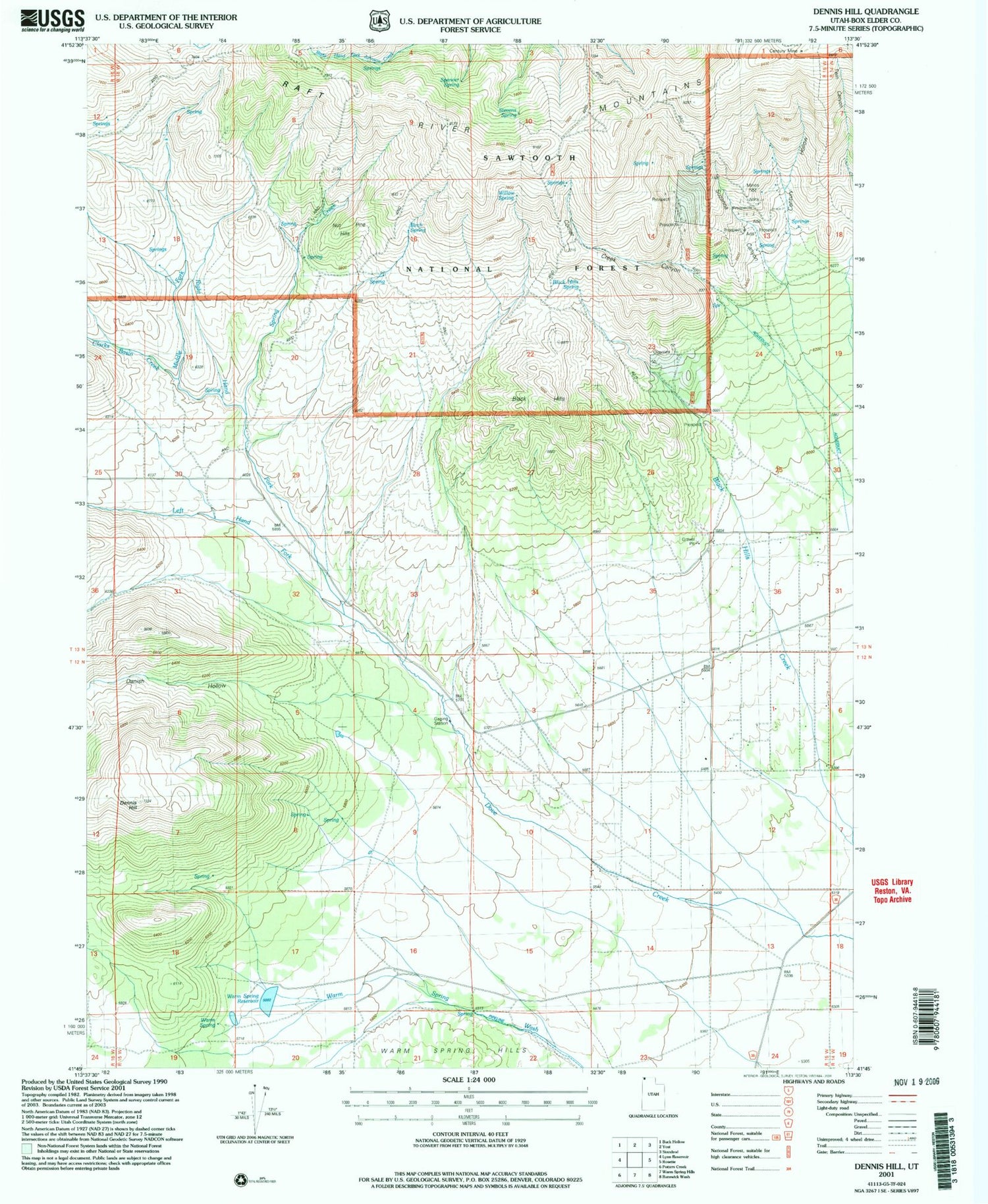 Classic USGS Dennis Hill Utah 7.5'x7.5' Topo Map Image