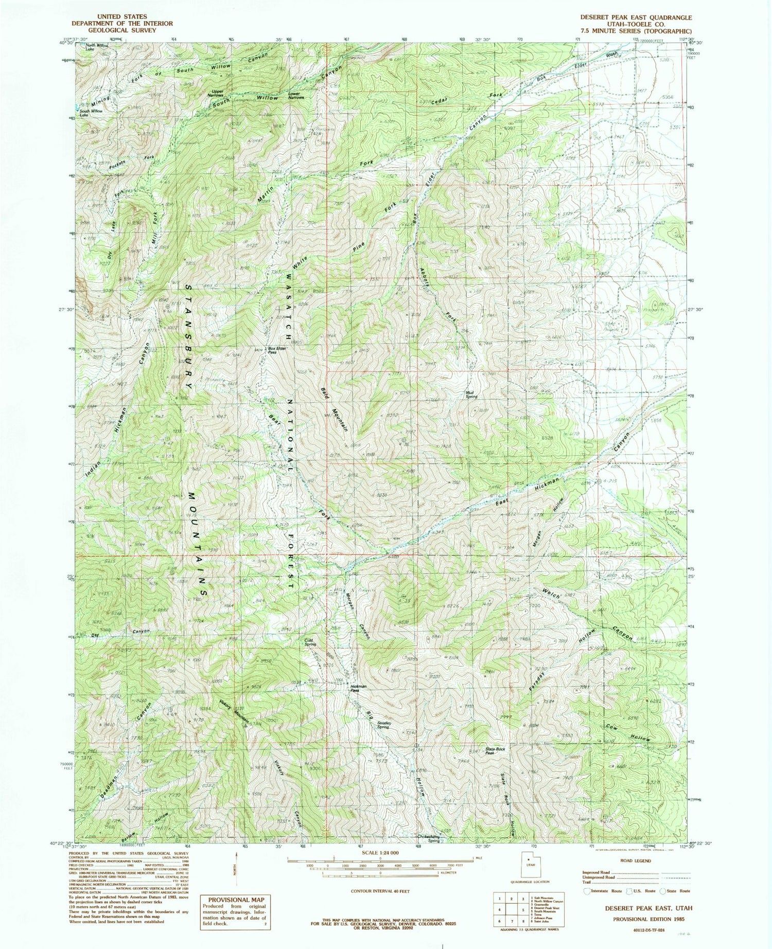 Classic USGS Deseret Peak East Utah 7.5'x7.5' Topo Map Image
