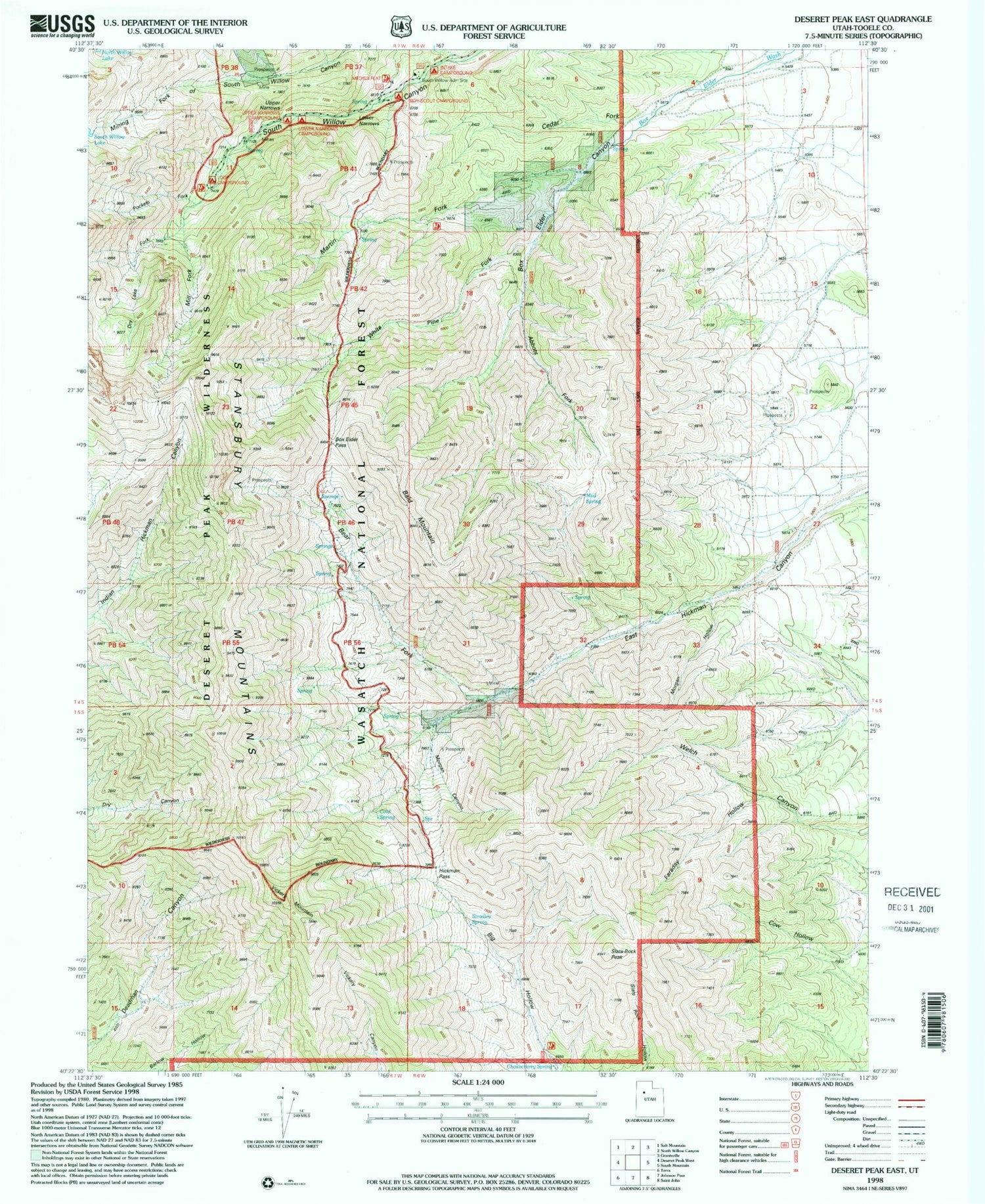 Classic USGS Deseret Peak East Utah 7.5'x7.5' Topo Map Image