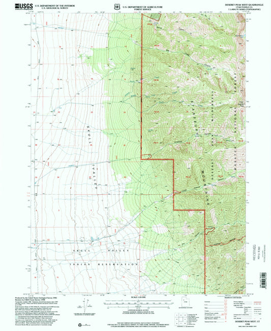Classic USGS Deseret Peak West Utah 7.5'x7.5' Topo Map Image