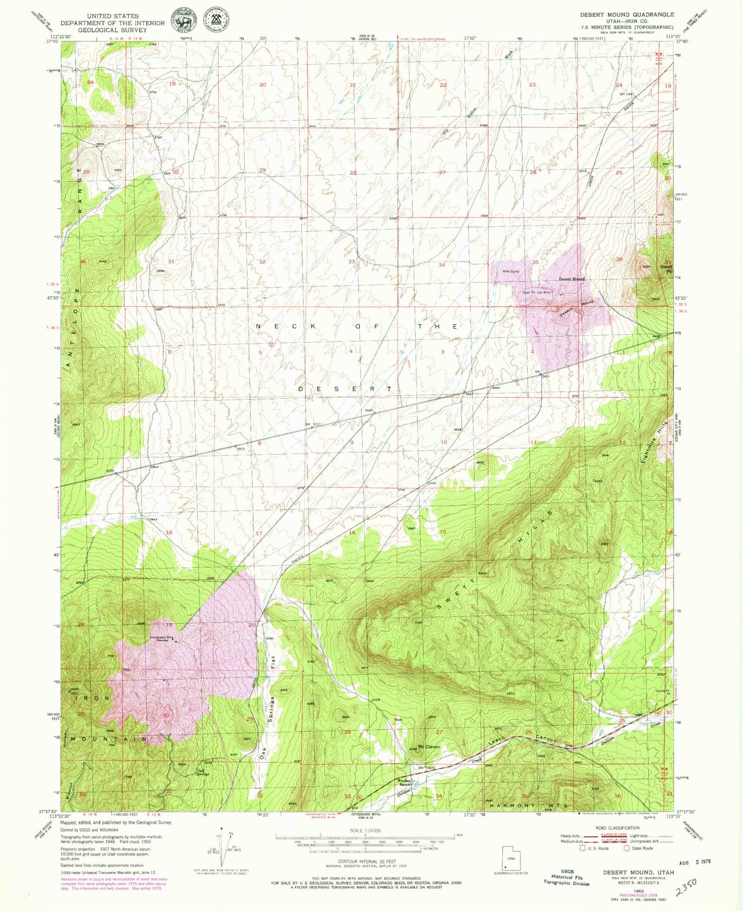 Classic USGS Desert Mound Utah 7.5'x7.5' Topo Map Image