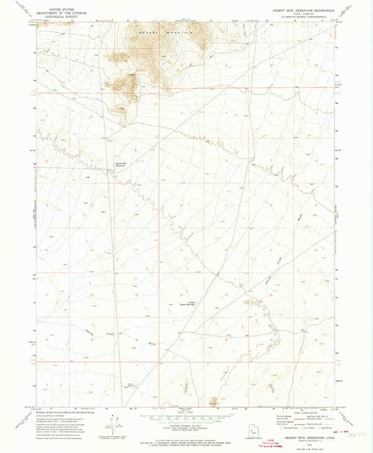 Classic USGS Desert Mountain Reservoir Utah 7.5'x7.5' Topo Map Image