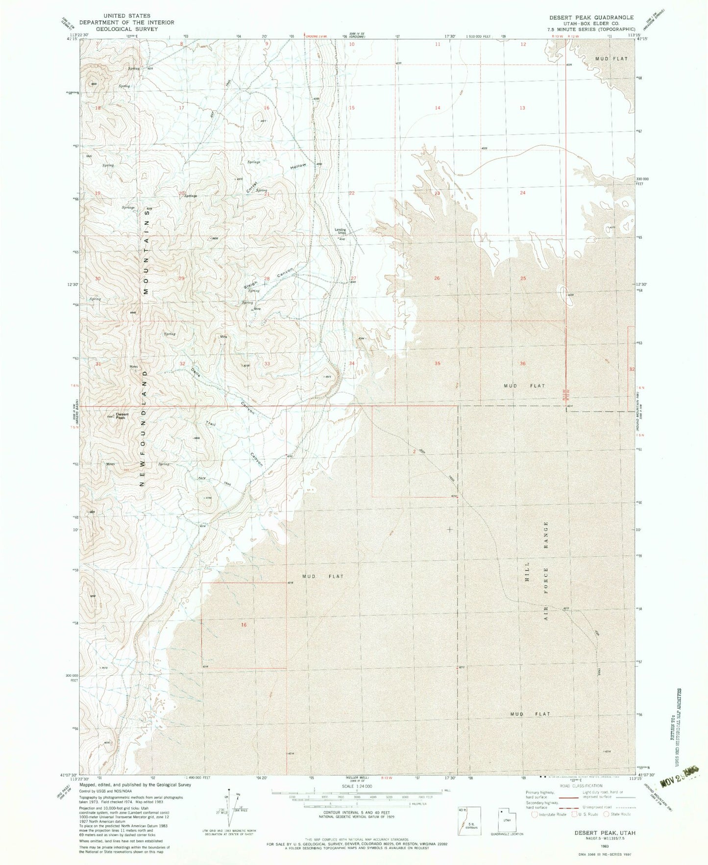 Classic USGS Desert Peak Utah 7.5'x7.5' Topo Map Image