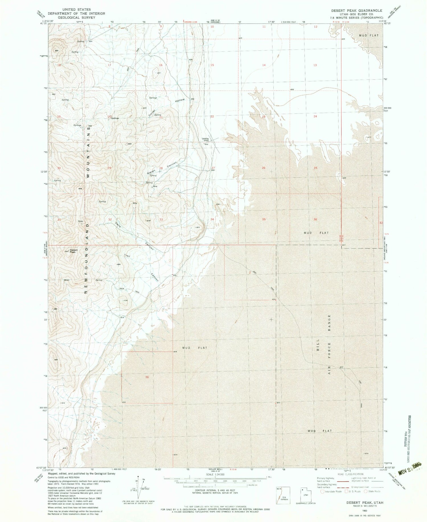 Classic USGS Desert Peak Utah 7.5'x7.5' Topo Map Image