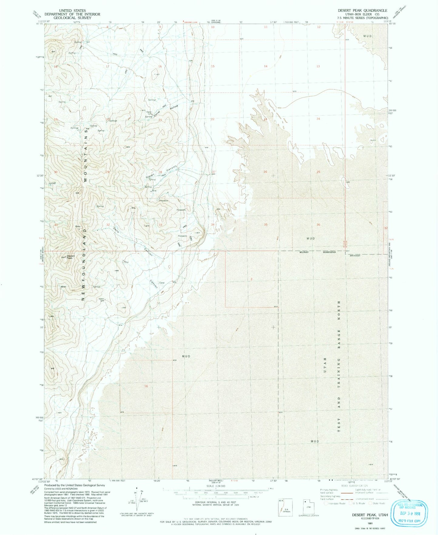 Classic USGS Desert Peak Utah 7.5'x7.5' Topo Map Image
