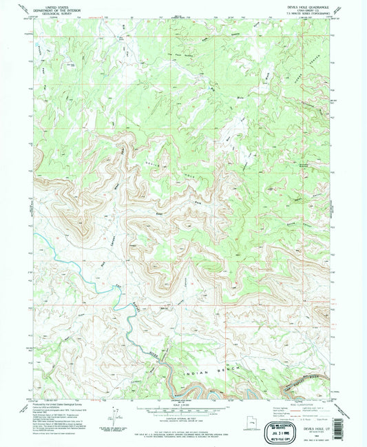 Classic USGS Devils Hole Utah 7.5'x7.5' Topo Map Image