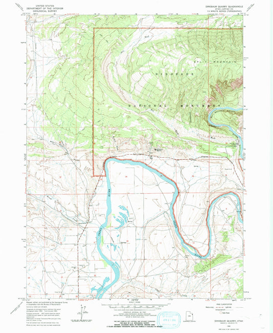 Classic USGS Dinosaur Quarry Utah 7.5'x7.5' Topo Map Image
