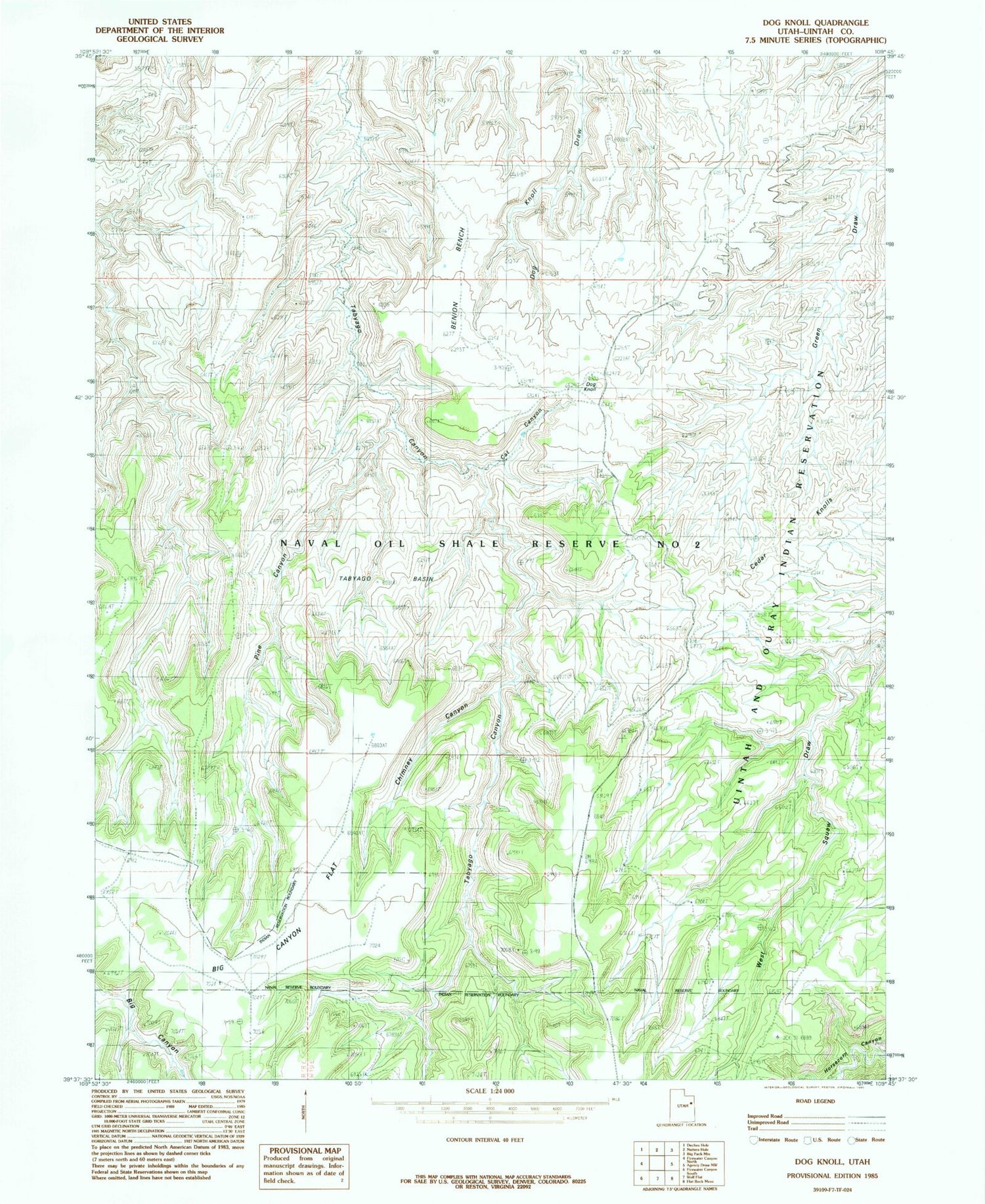 Classic USGS Dog Knoll Utah 7.5'x7.5' Topo Map Image
