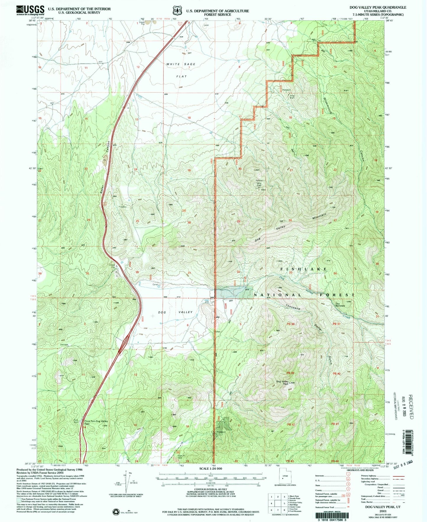 Classic USGS Dog Valley Peak Utah 7.5'x7.5' Topo Map Image