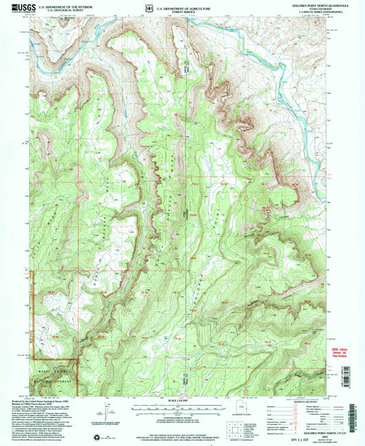 Classic USGS Dolores Point North Colorado 7.5'x7.5' Topo Map Image
