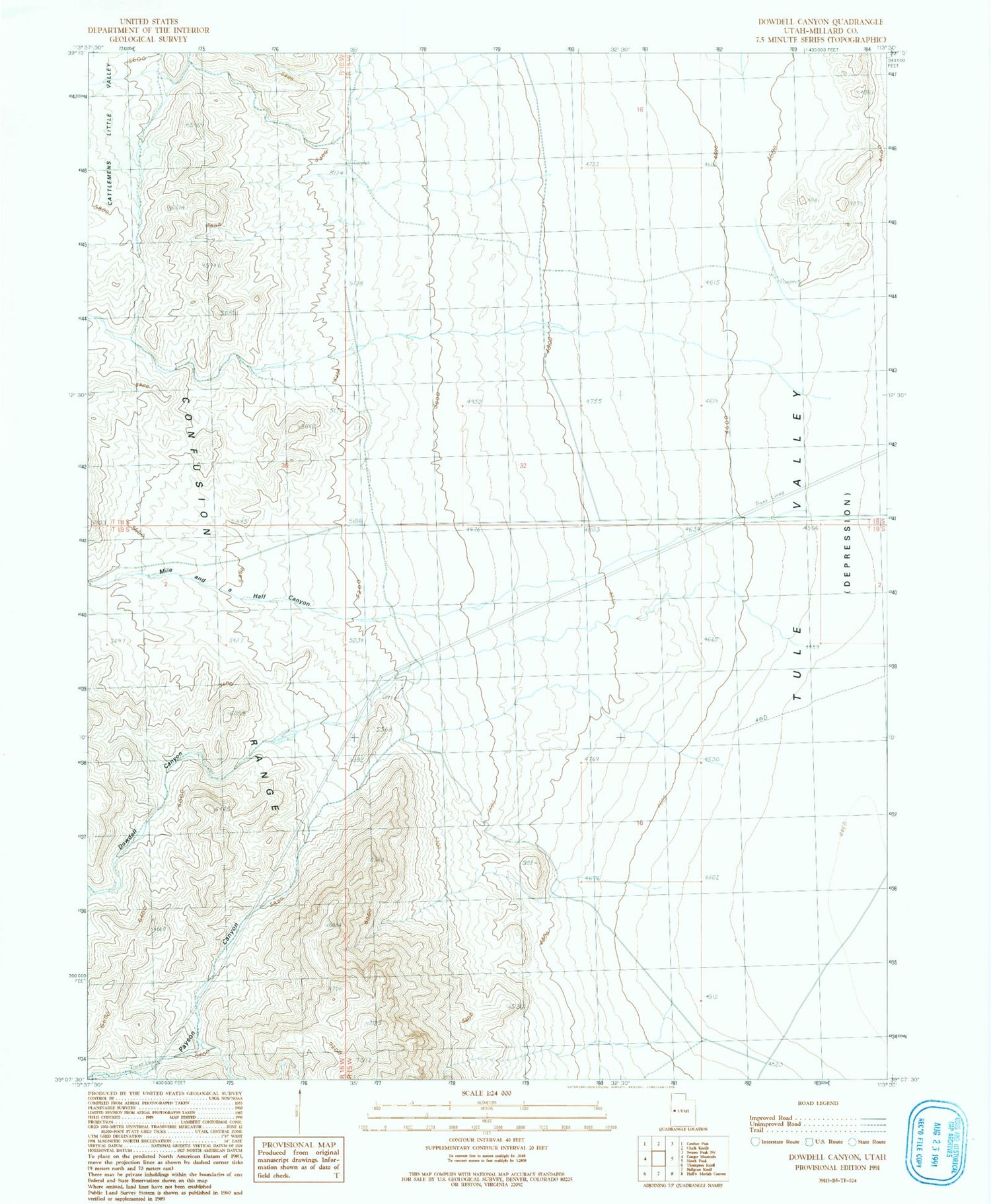 Classic USGS Dowdell Canyon Utah 7.5'x7.5' Topo Map Image