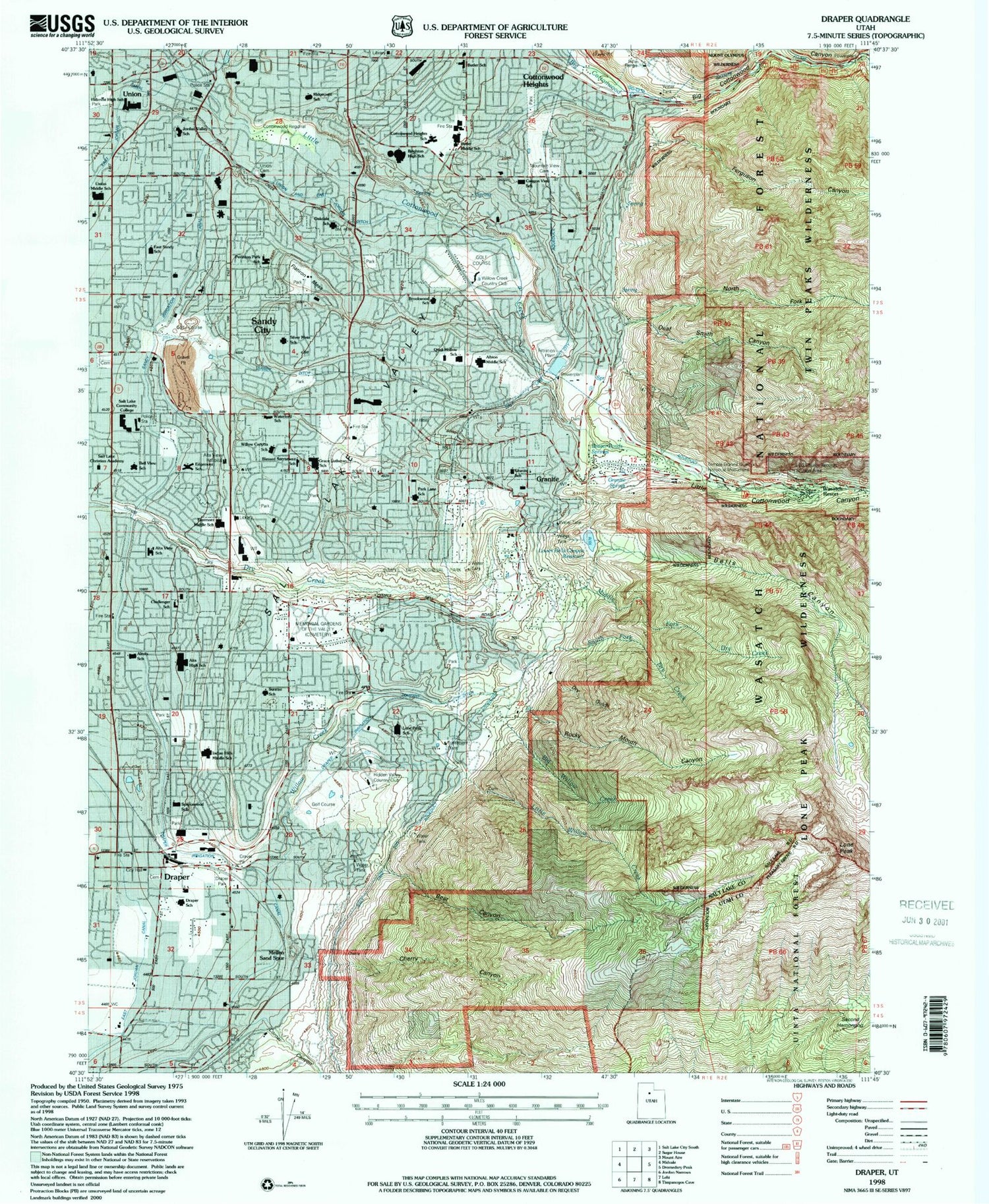 Classic USGS Draper Utah 7.5'x7.5' Topo Map Image