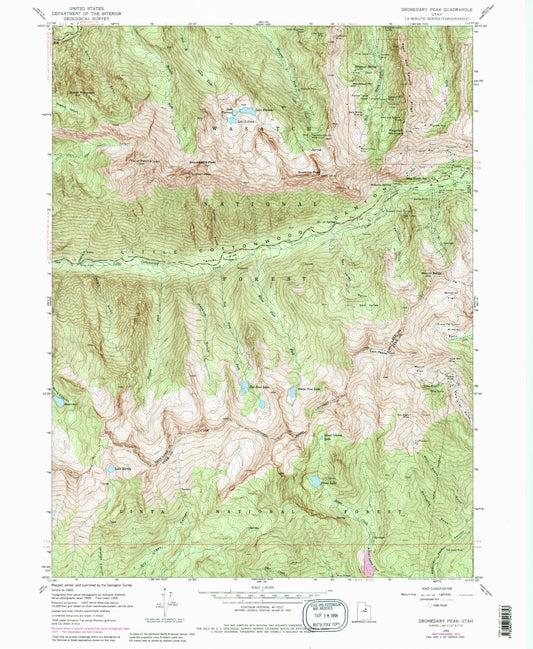 USGS Classic Dromedary Peak Utah 7.5'x7.5' Topo Map Image