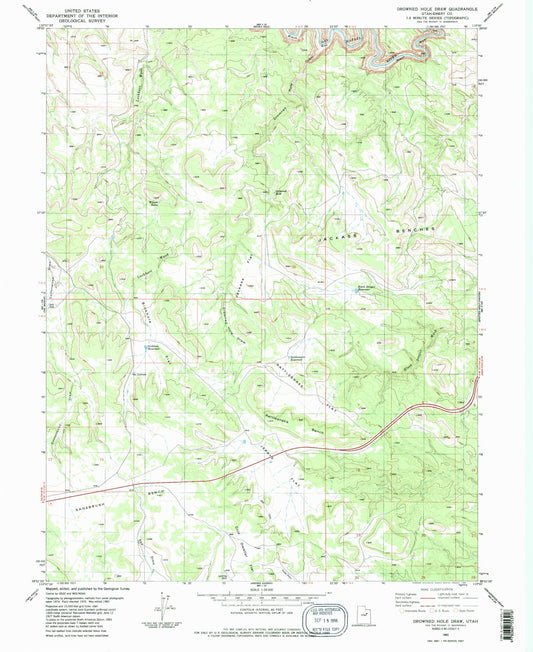 Classic USGS Drowned Hole Draw Utah 7.5'x7.5' Topo Map Image