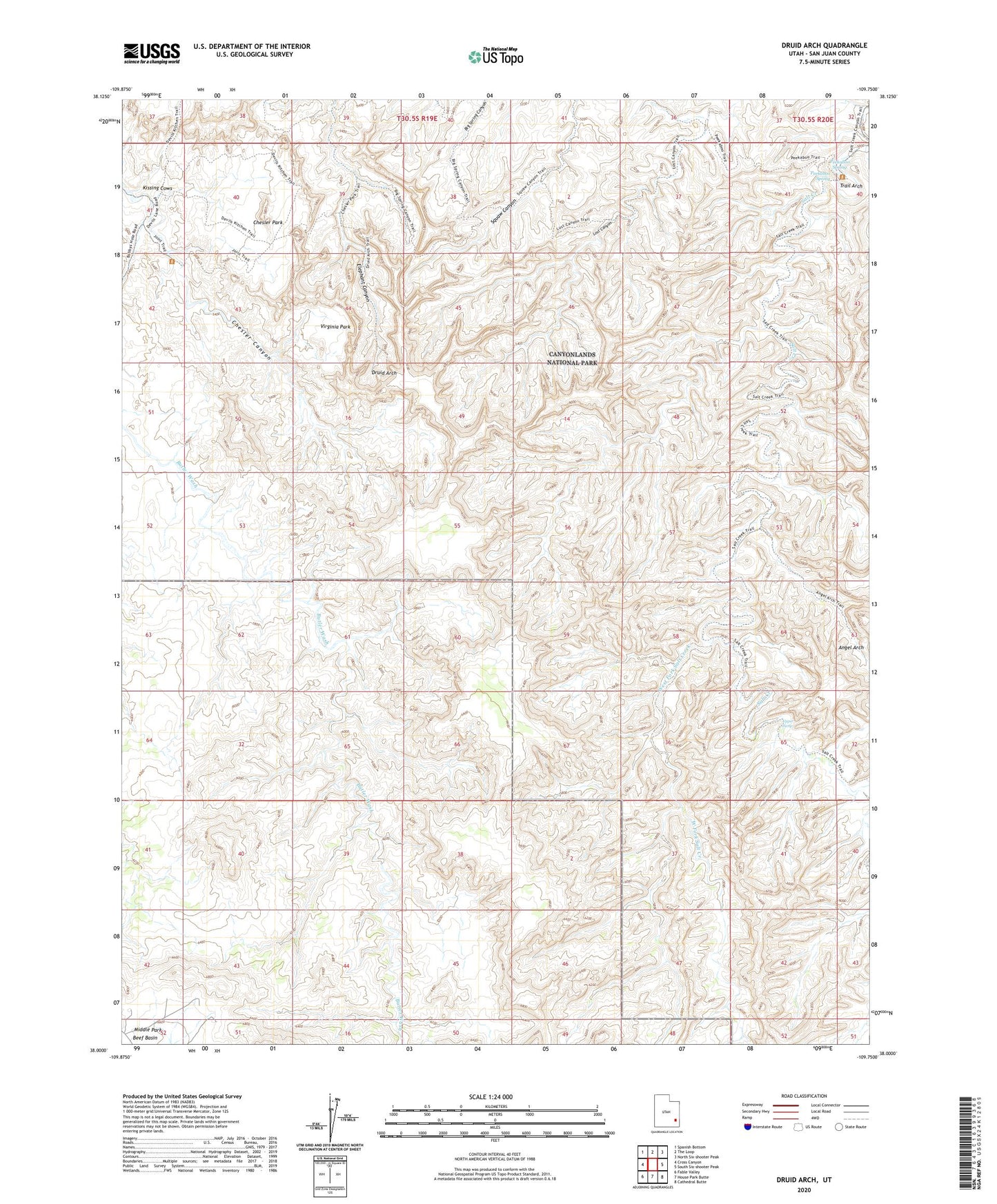 Druid Arch Utah US Topo Map Image