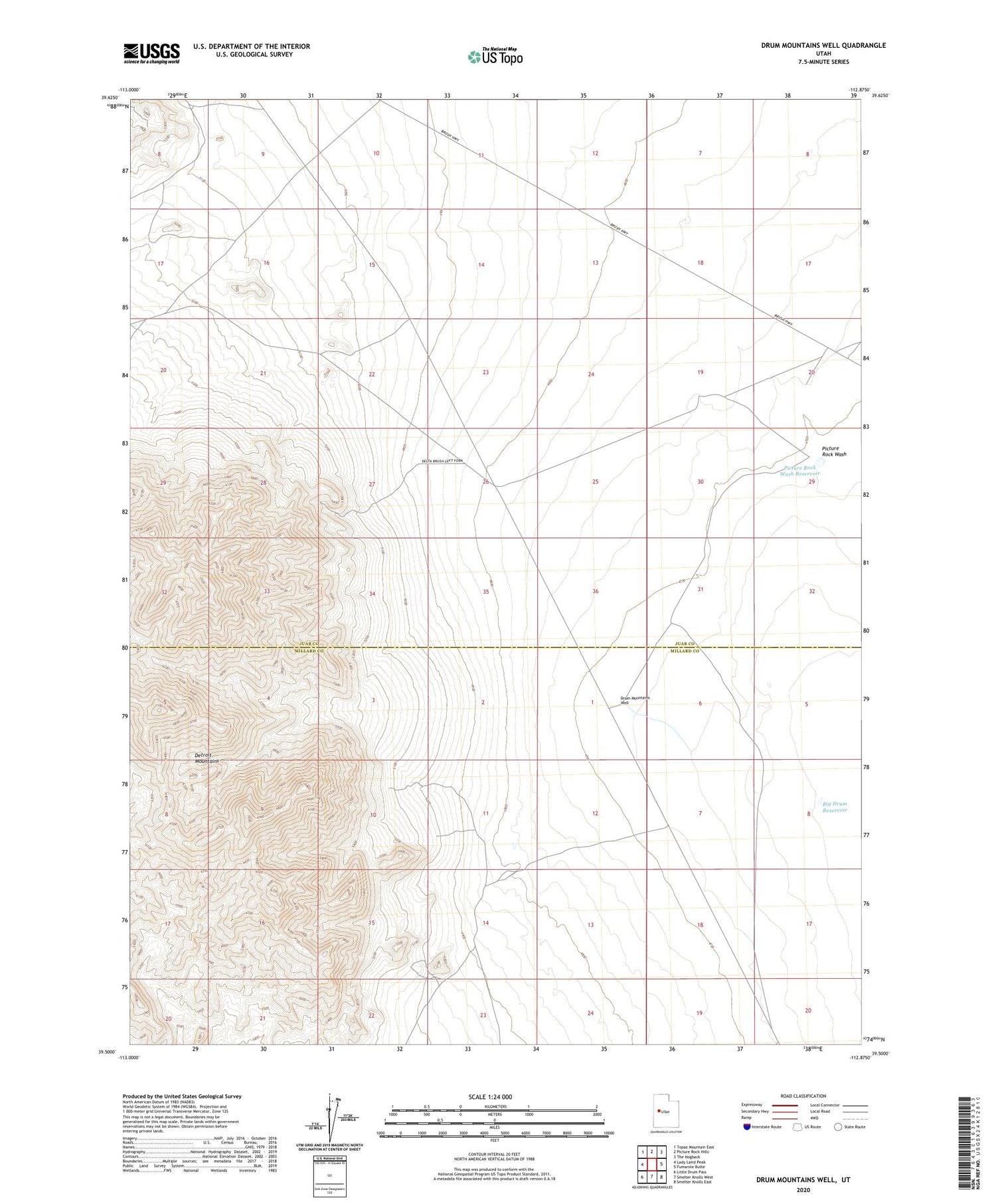 Drum Mountains Well Utah US Topo Map Image