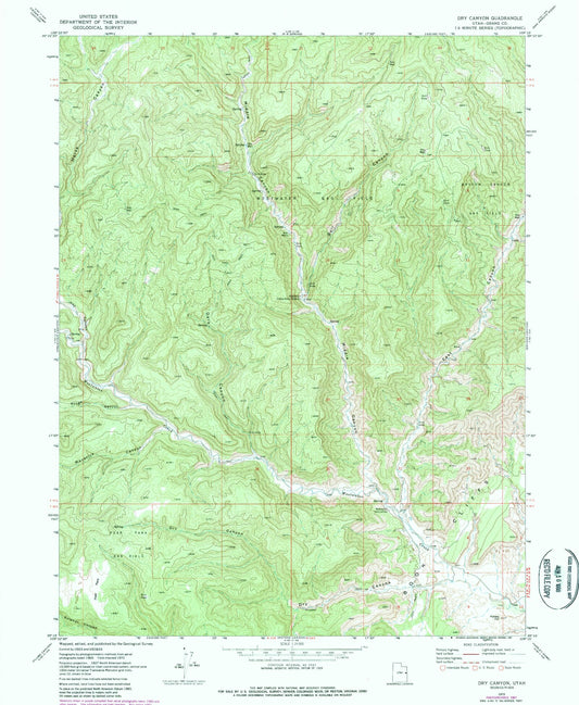 Classic USGS Dry Canyon Utah 7.5'x7.5' Topo Map Image