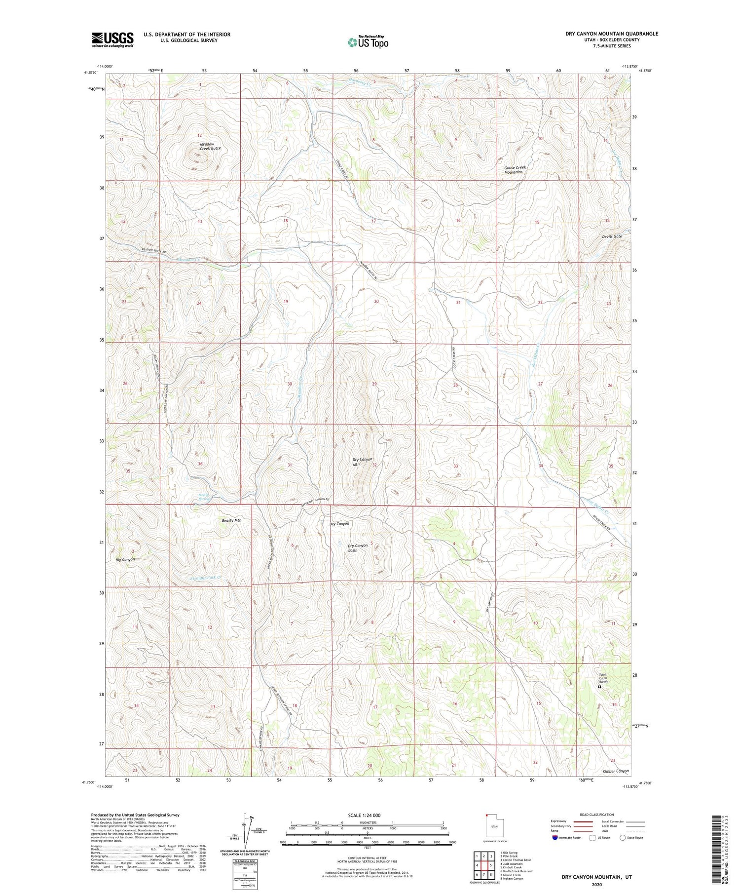 Dry Canyon Mountain Utah US Topo Map Image