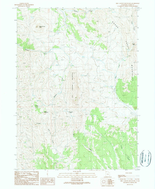 Classic USGS Dry Canyon Mountain Utah 7.5'x7.5' Topo Map Image