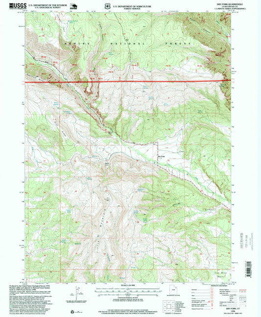 Classic USGS Dry Fork Utah 7.5'x7.5' Topo Map Image