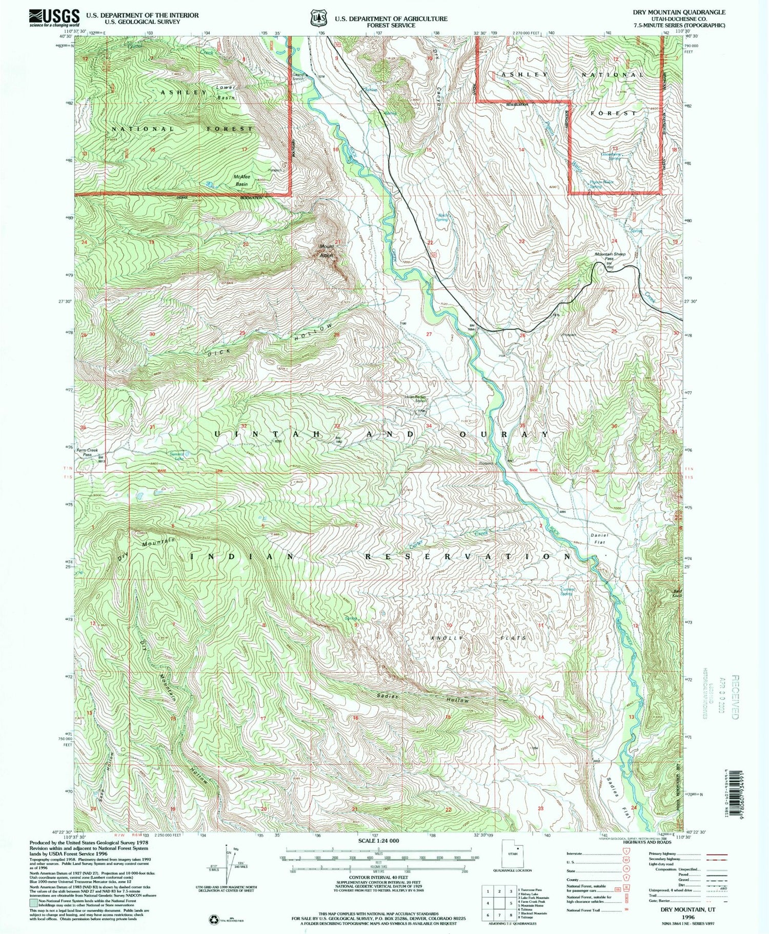 Classic USGS Dry Mountain Utah 7.5'x7.5' Topo Map Image
