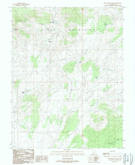Classic USGS Dry Willow Peak Utah 7.5'x7.5' Topo Map Image