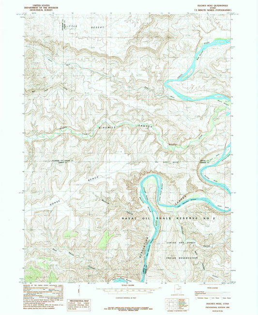 Classic USGS Duches Hole Utah 7.5'x7.5' Topo Map Image