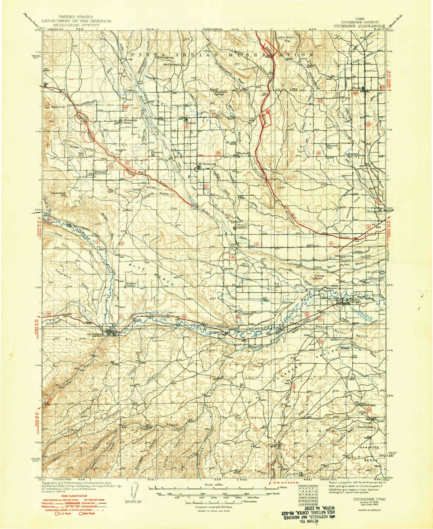 Historic 1939 Duchesne Utah 30'x30' Topo Map Image