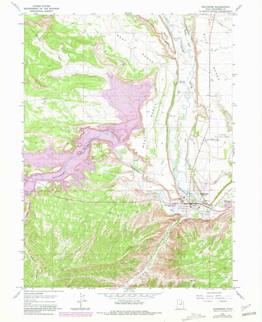 Classic USGS Duchesne Utah 7.5'x7.5' Topo Map Image