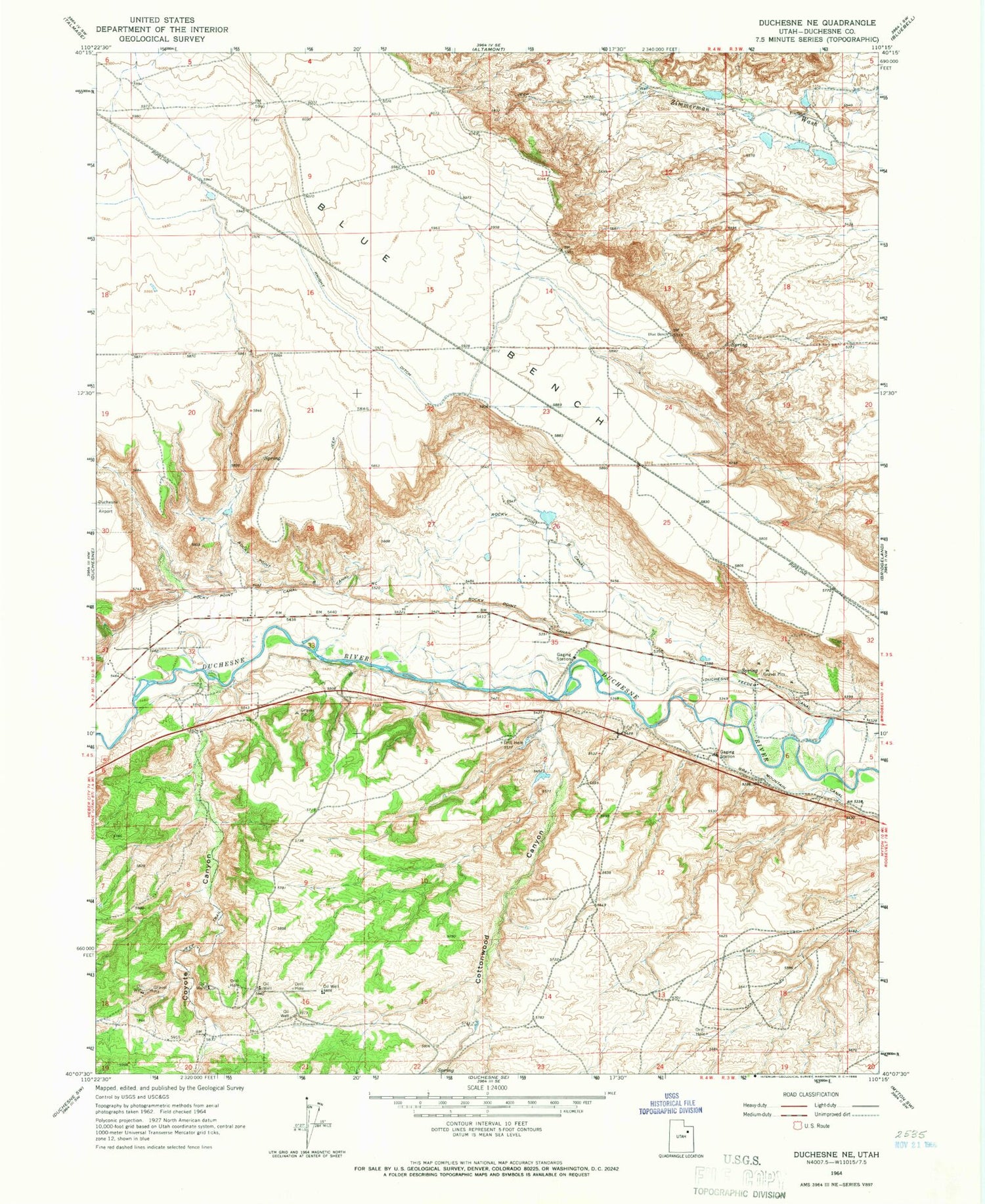 Classic USGS Duchesne NE Utah 7.5'x7.5' Topo Map Image
